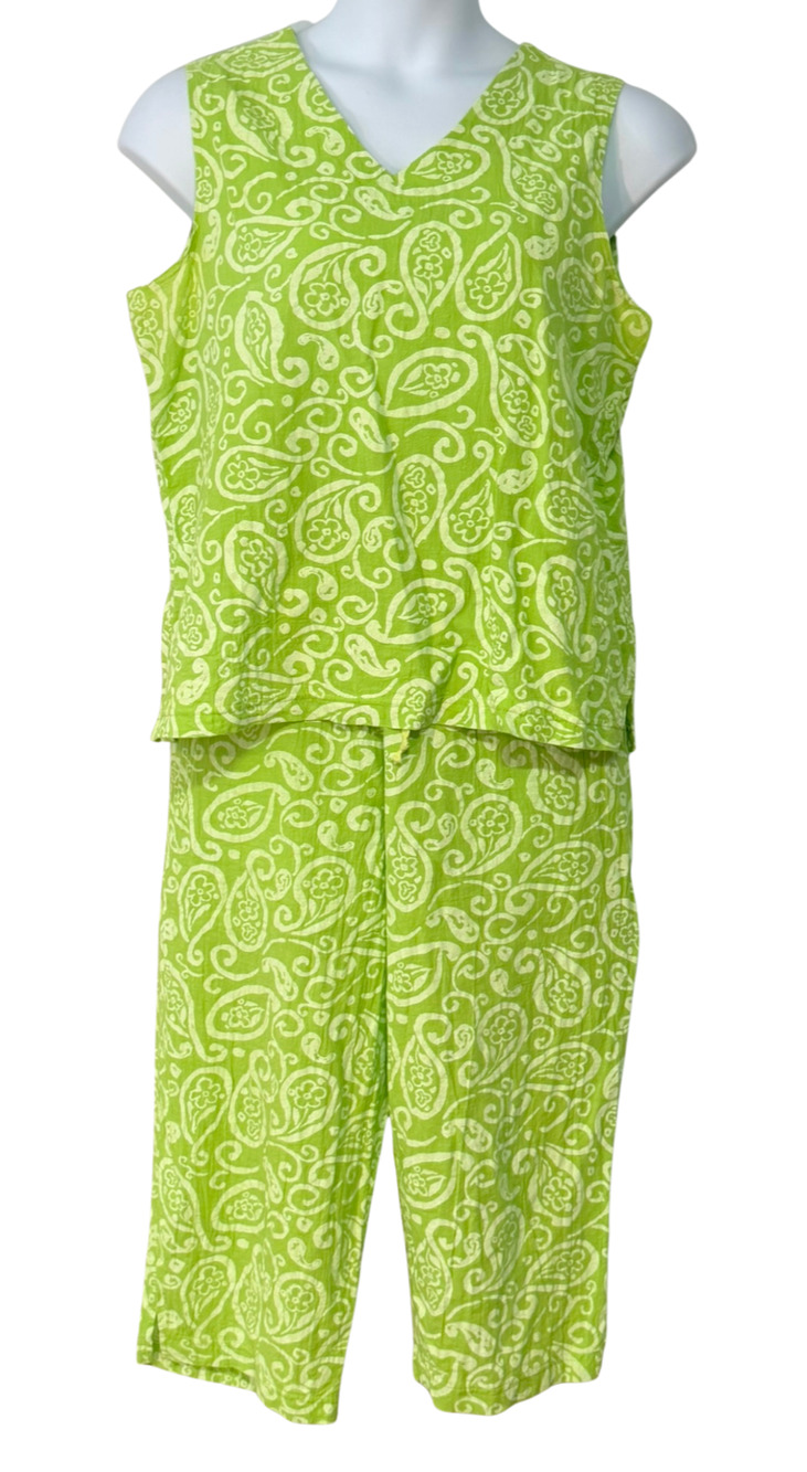Coldwater Creek Lime Green Paisley Pantsuit